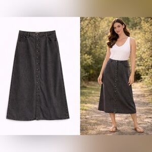 Black Denim Midi Skirt Button Front Country Modest Western Cowgirl